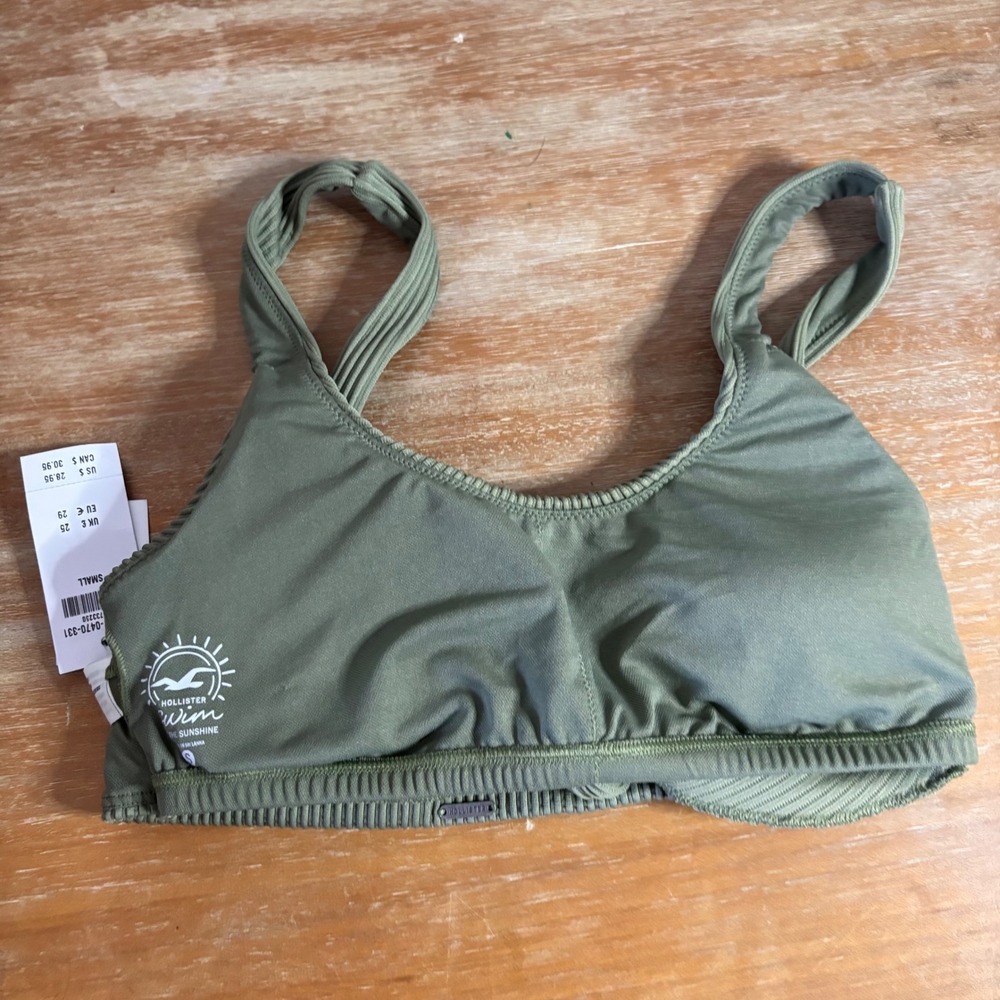 Hollister Ribbed Knot Front Bikini Top Olive Green Small 311-471-0470-331 - Picture 6 of 11